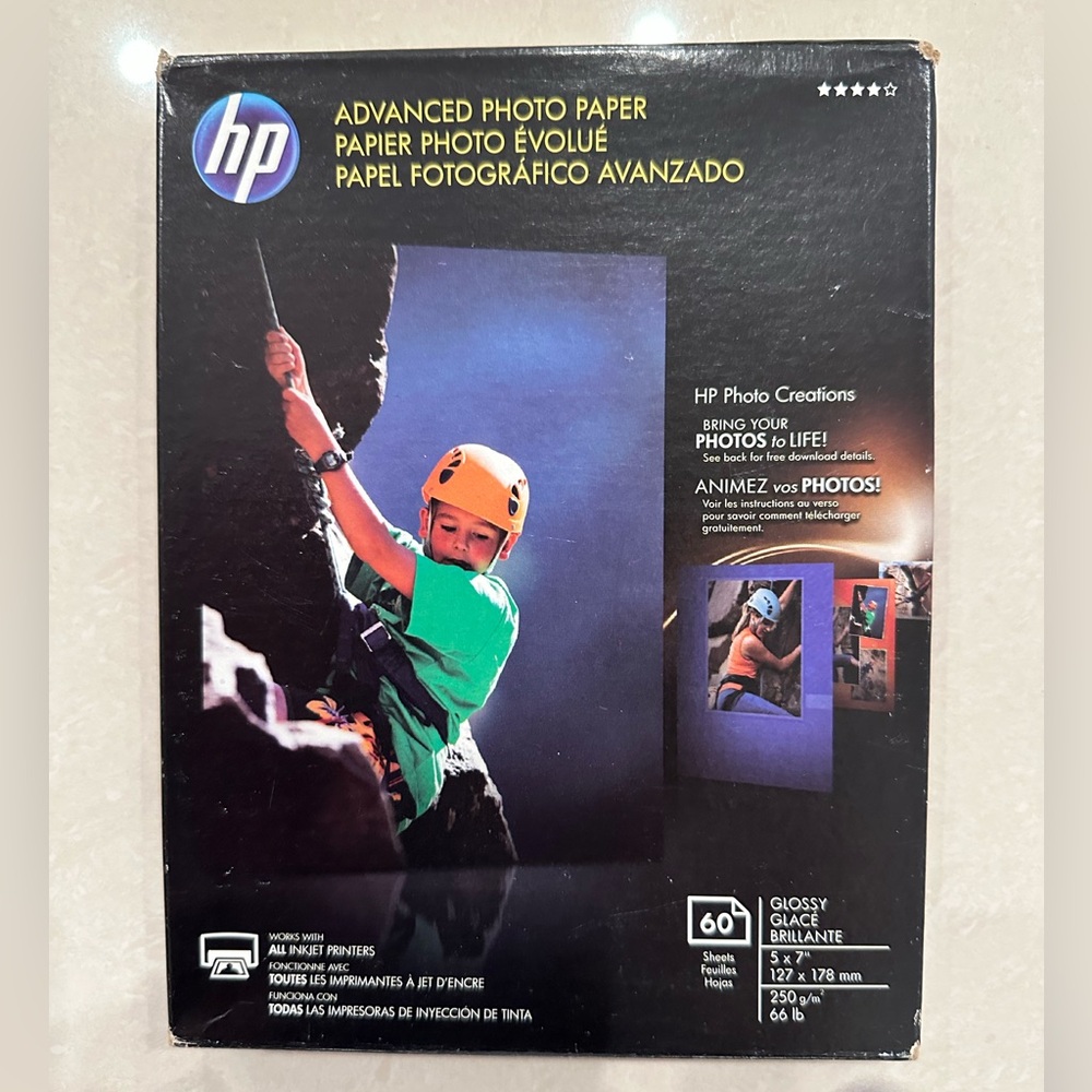 New HP Advance Photo Paper (Glossy) 5x7” 60 Sheets